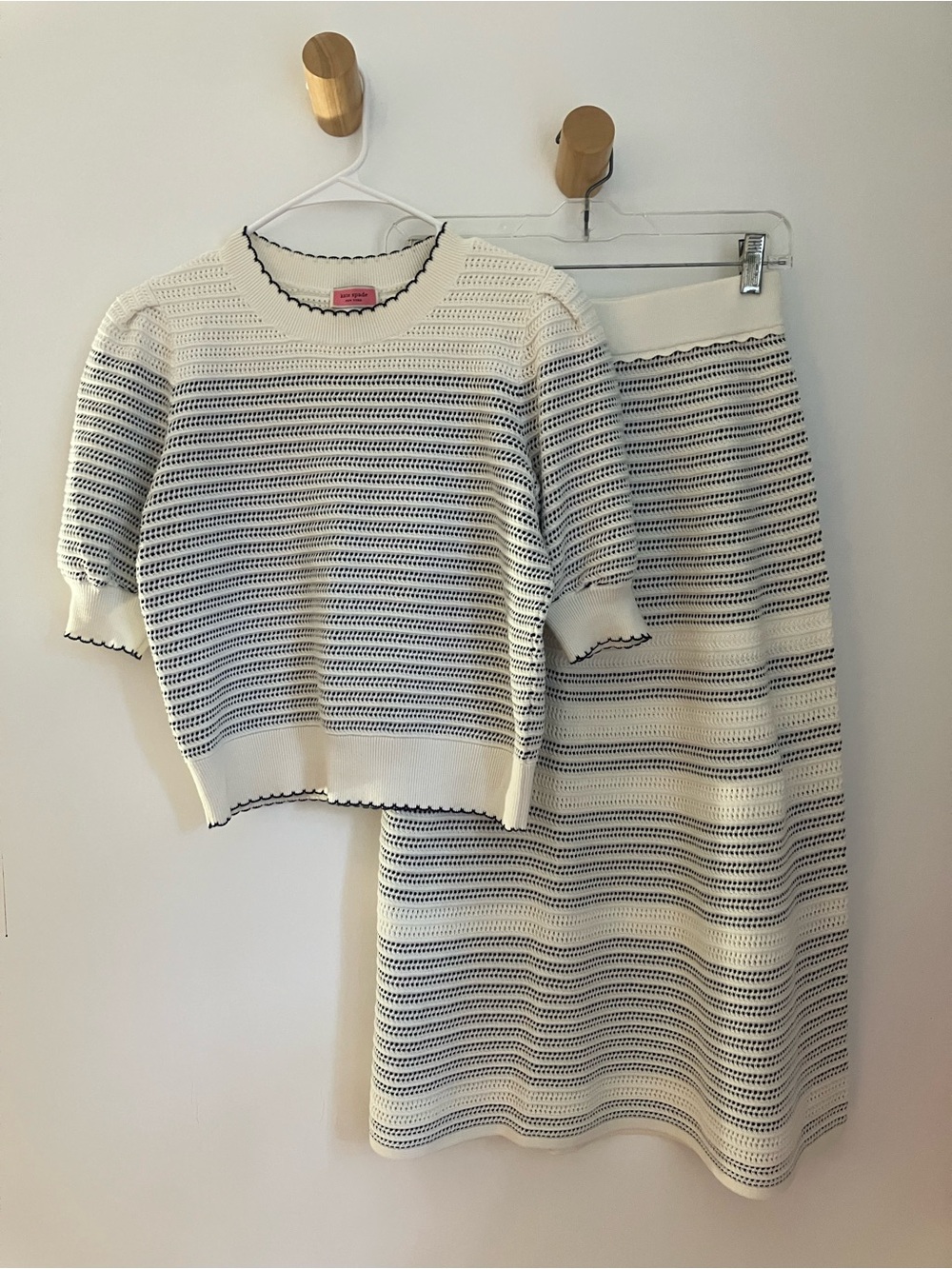 kate spade Cream and Black Striped Knit Midi Skirt Set